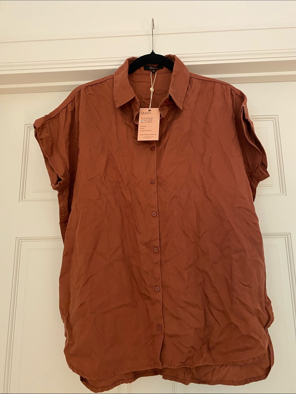 Quince Lightweight Button-Up Shirt in Rust